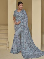 Slate Blue Pure Banarasi Tuscany Saree